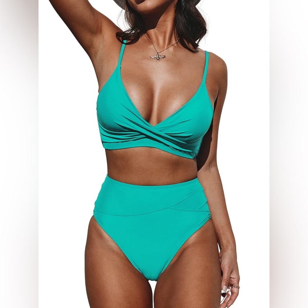 CUPSHE Women's Bikini Sets Two Piece Swimsuit High Waisted V Neck Twist